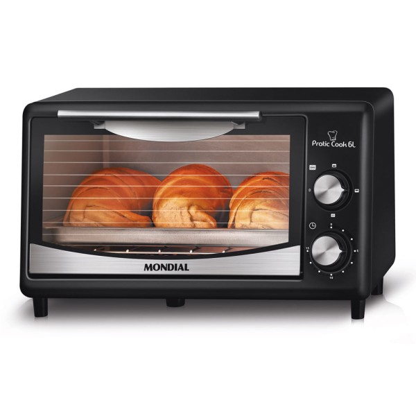 Mini Forno Elétrico 6L Mondial Pratic Cook FR-09 com Timer Preta e Prata 127V
