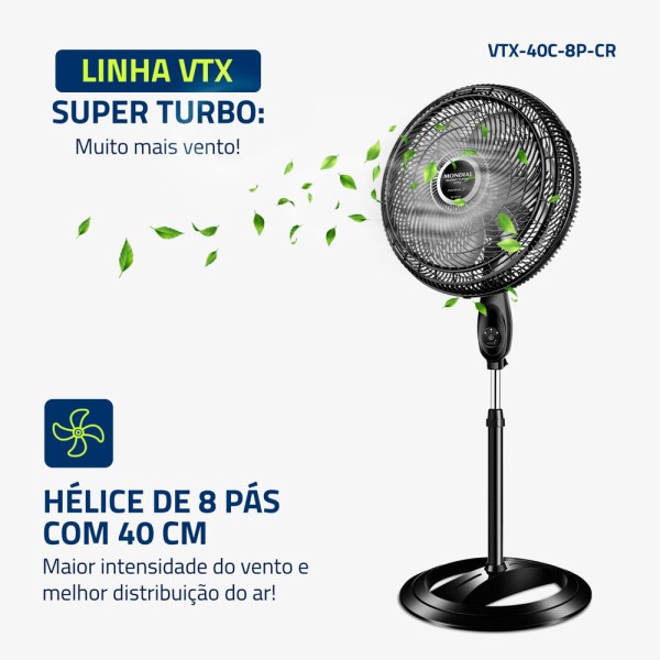Encontraproduto.com.br - Ventilador de Coluna Turbo Mondial 40CM  VTX-40C-8P-CR