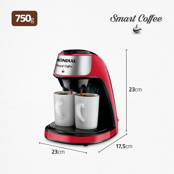 Encontraproduto.com.br - Cafeteira Elétrica Mondial Smart Coffee C-42-2X-B com 2 Xícaras Vermelha - 220V