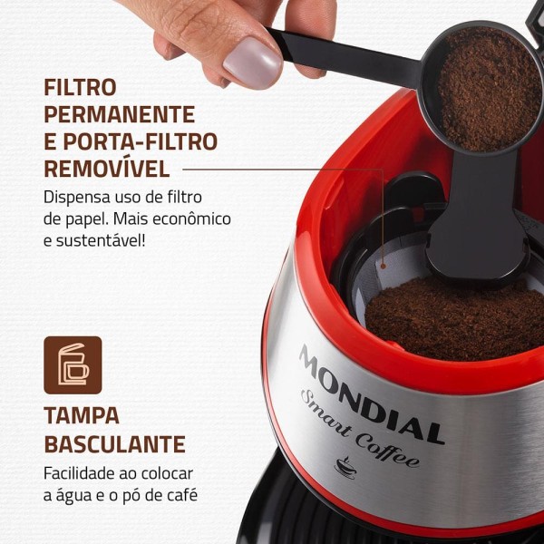 Encontraproduto.com.br - Cafeteira Elétrica Mondial Smart Coffee C-42-2X-B com 2 Xícaras Vermelha - 220V