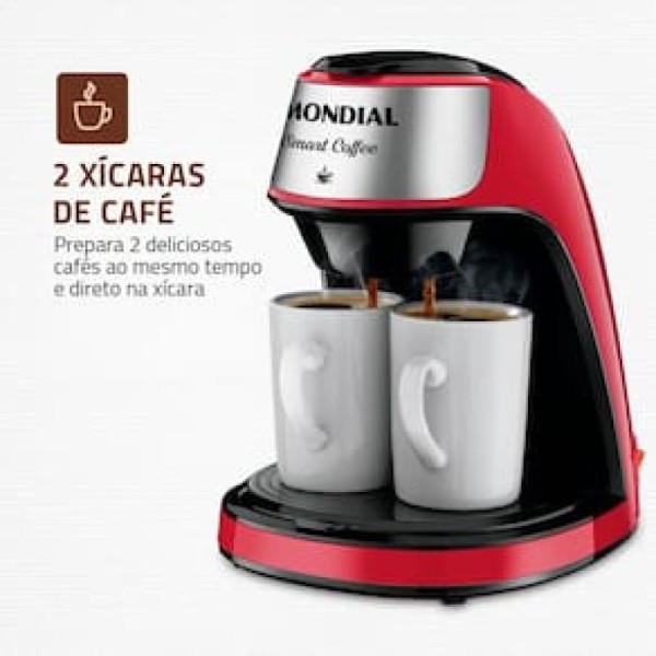 Encontraproduto.com.br - Cafeteira Elétrica Mondial Smart Coffee C-42-2X-B com 2 Xícaras Vermelha - 220V