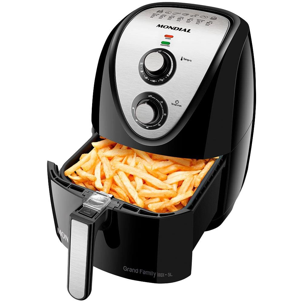 Fritadeira Elétrica Air Fryer Mondial Grand Family Inox AFN-50-BI 5L Preta - 220V