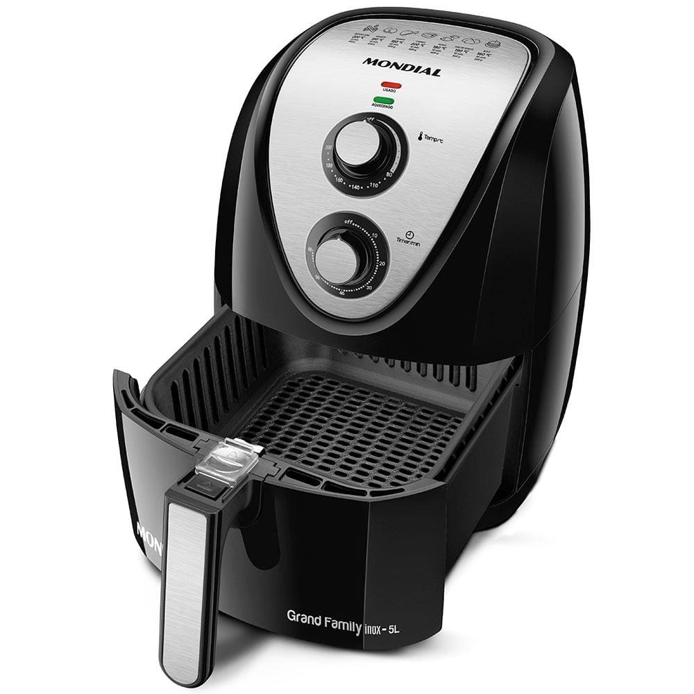 Encontraproduto.com.br - Fritadeira Elétrica Air Fryer Mondial Grand Family Inox AFN-50-BI 5L Preta - 220V