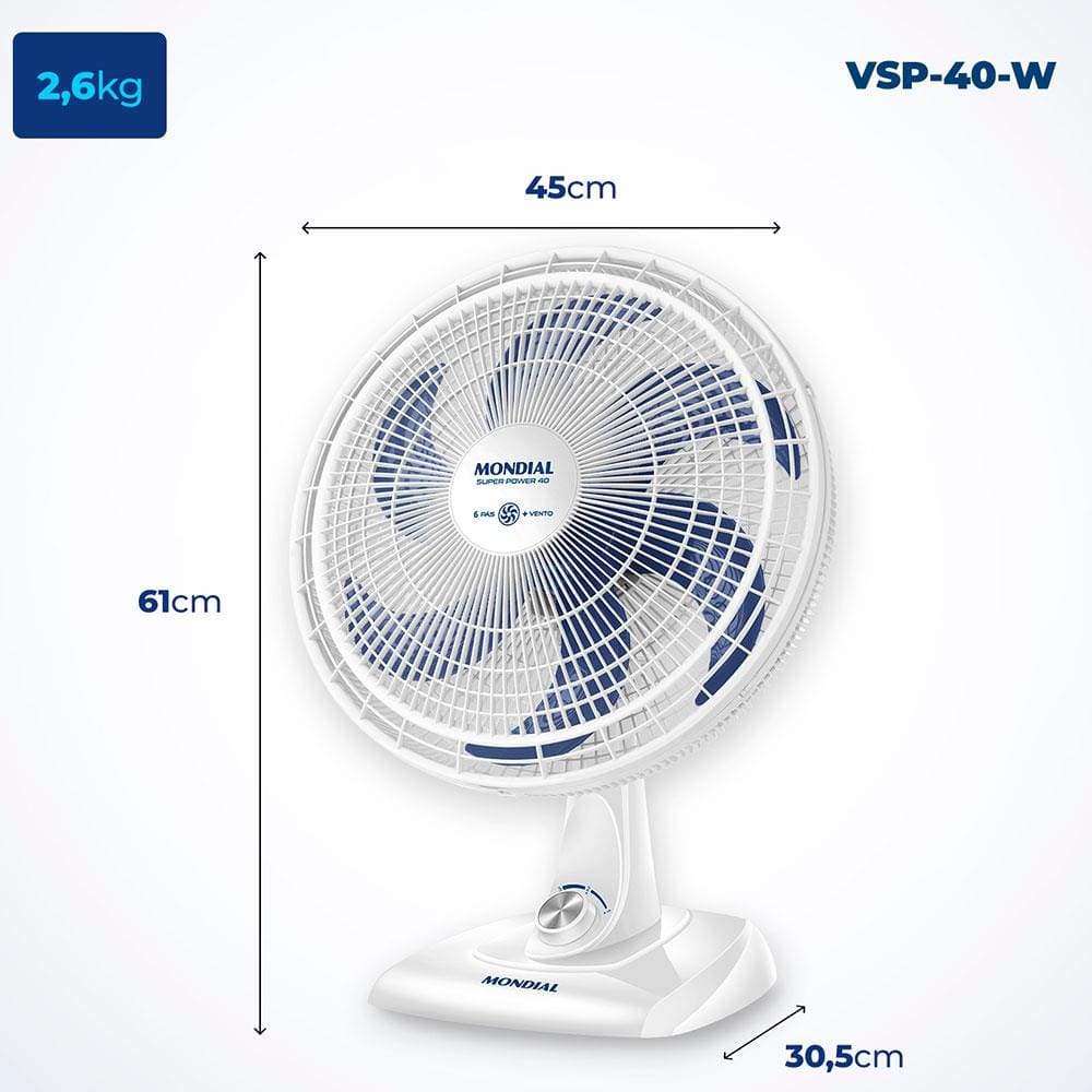 Ventilador de Mesa Mondial - 06 Pás - VSP-40-W
