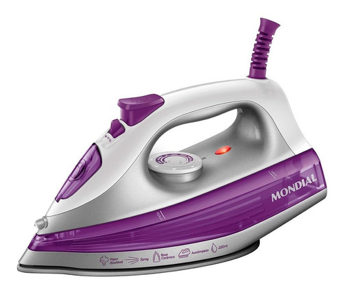 Ferro De Passar A Vapor Mondial Fvn-01-p Com Spray E Base Cerâmica Diamante Branco Com Roxo 220v