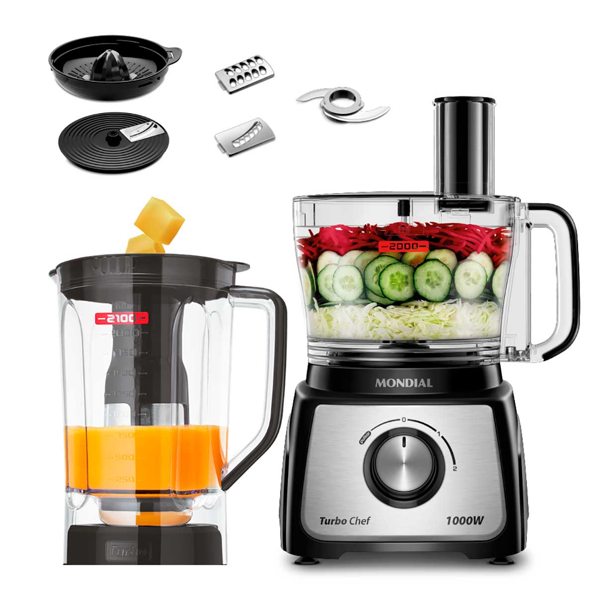 Encontraproduto.com.br - Multiprocessador Turbo Chef 7 Em 1, Mondial, 220V, 1000W - Mpn-01-Be