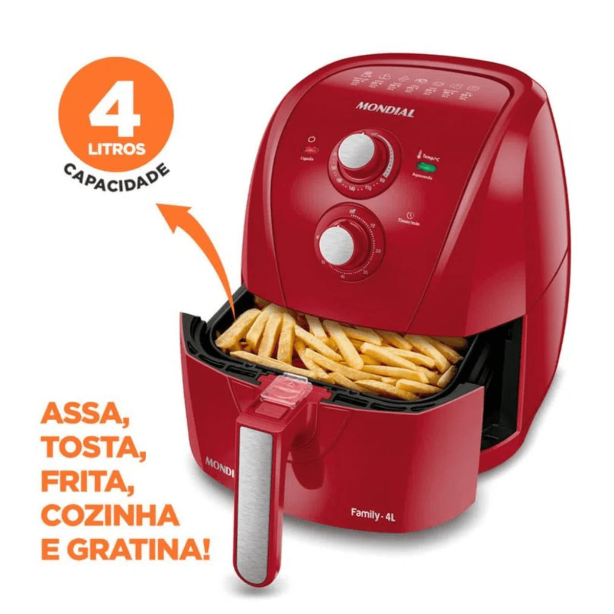 Encontraproduto.com.br - Fritadeira Mondial Air Fryer 4 Litros Afn-40-fr 1500w Vermelho 220v