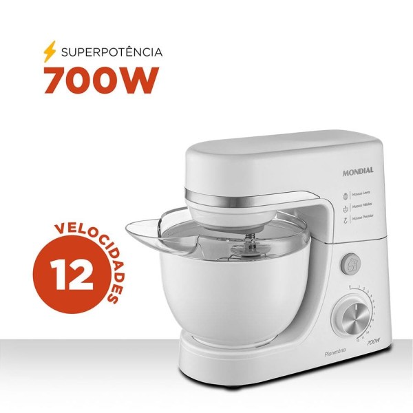 Encontraproduto.com.br - Batedeira Planetária Mondial BP-03W-2B com 12 Velocidades e 700 W - Branca