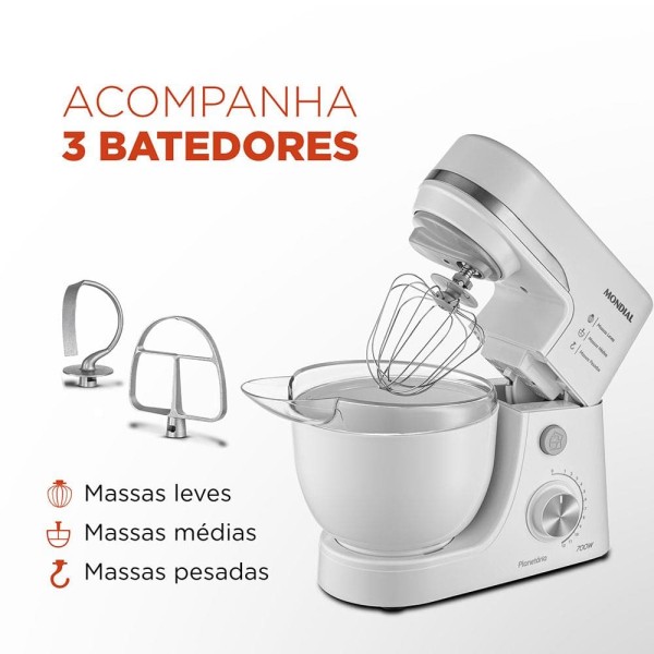 Encontraproduto.com.br - Batedeira Planetária Mondial BP-03W-2B com 12 Velocidades e 700 W - Branca