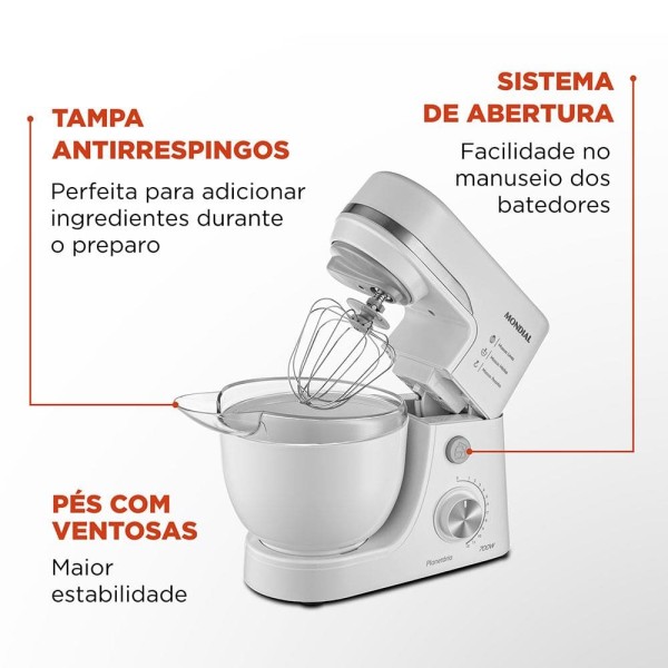 Encontraproduto.com.br - Batedeira Planetária Mondial BP-03W-2B com 12 Velocidades e 700 W - Branca