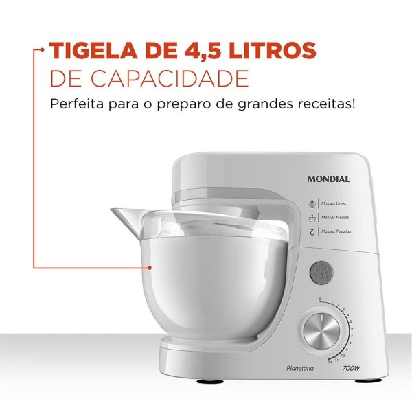 Encontraproduto.com.br - Batedeira Planetária Mondial BP-03W-2B com 12 Velocidades e 700 W - Branca