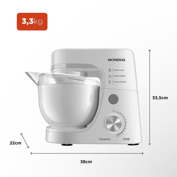 Encontraproduto.com.br - Batedeira Planetária Mondial BP-03W-2B com 12 Velocidades e 700 W - Branca