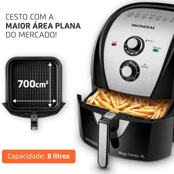 Encontraproduto.com.br - Fritadeira Air Fryer 8L Mondial Mega Family AFN80BI Preta 127V