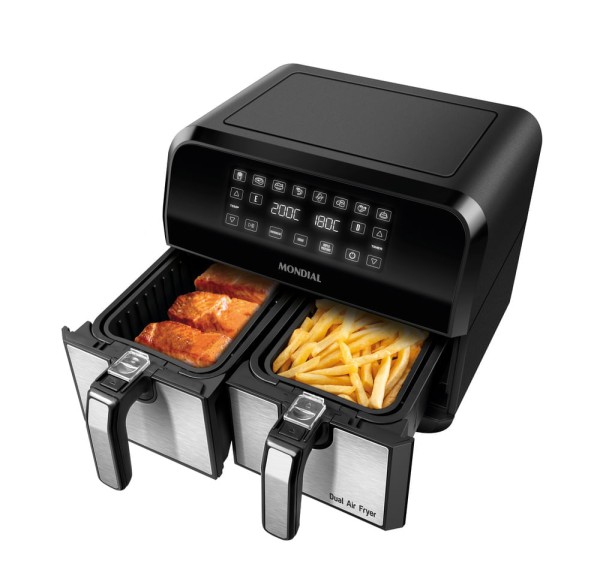 Encontraproduto.com.br - Fritadeira Air Fryer Dual Duplo AFD-01-BI Cesto 8L Mondial Preto 220V