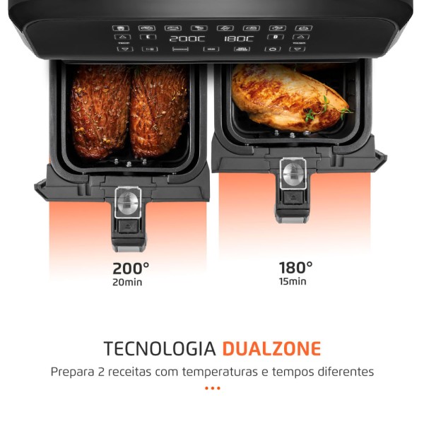 Encontraproduto.com.br - Fritadeira Air Fryer Dual Duplo AFD-01-BI Cesto 8L Mondial Preto 220V