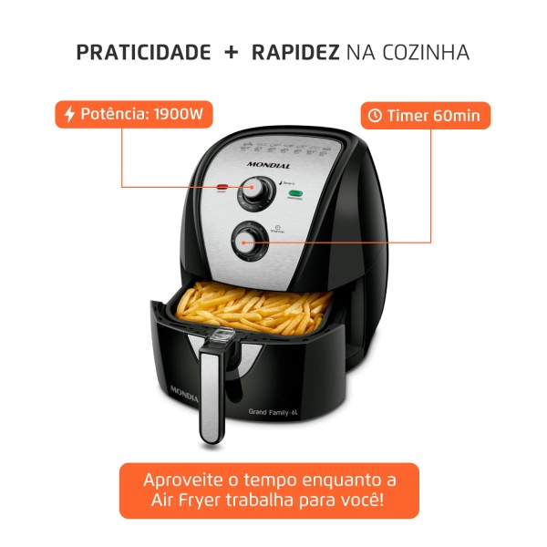 Encontraproduto.com.br - Fritadeira Sem Óleo Air Fryer 6 Litros AFN-60-BI Mondial