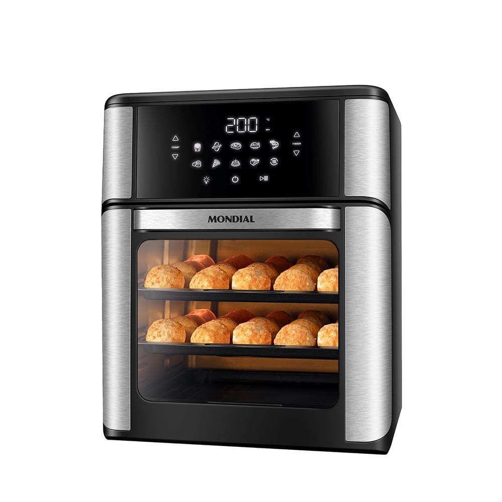 Fritadeira Elétrica Sem óleo Air Fryer Oven 2 Em 1 Mondial Preto Com Inox 110V
