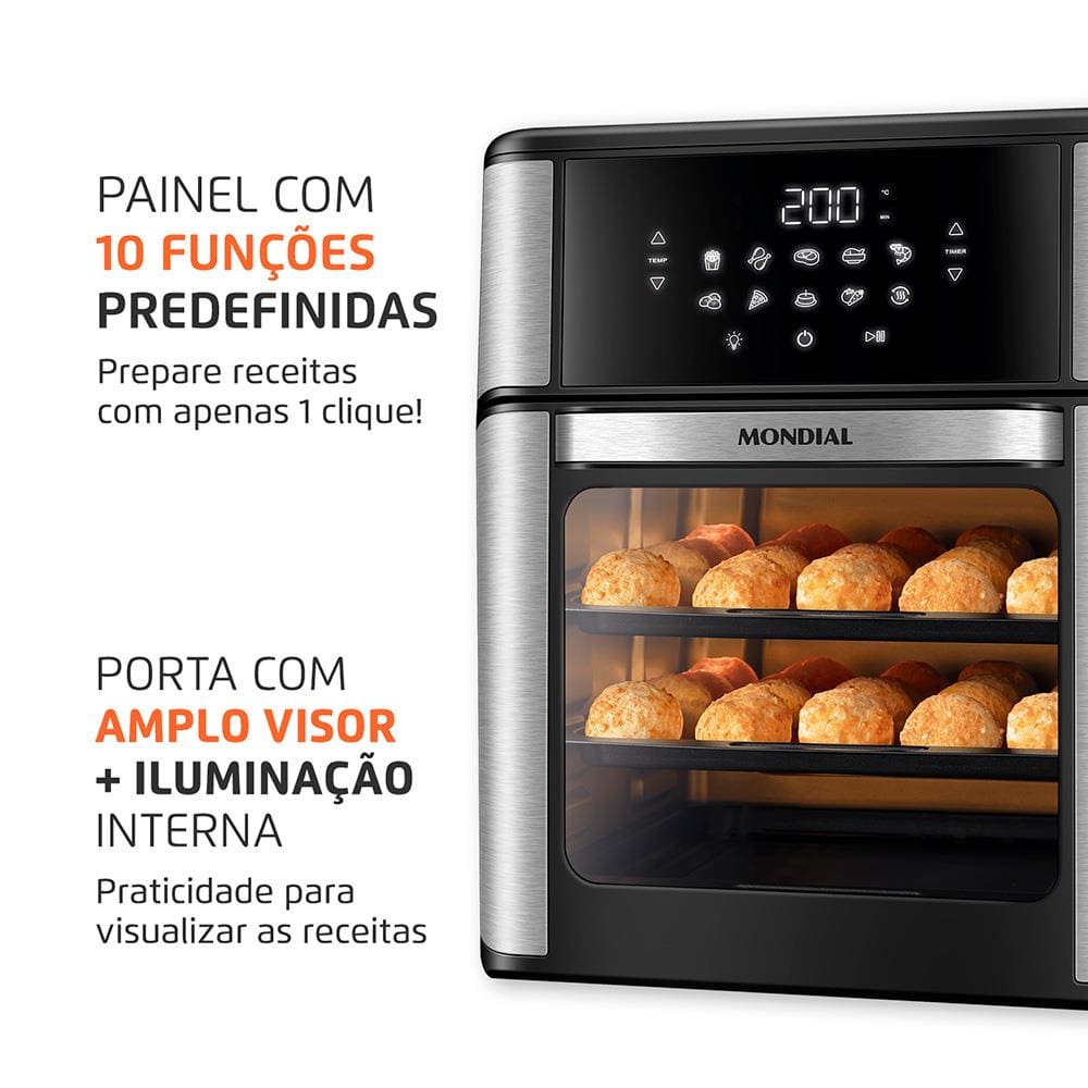 Encontraproduto.com.br - Fritadeira Elétrica Sem óleo Air Fryer Oven 2 Em 1 Mondial Preto Com Inox 110V