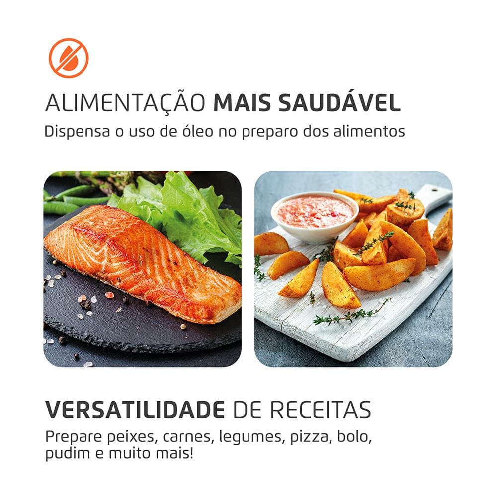Encontraproduto.com.br - Fritadeira Elétrica Sem óleo Air Fryer Oven 2 Em 1 Mondial Preto Com Inox 110V
