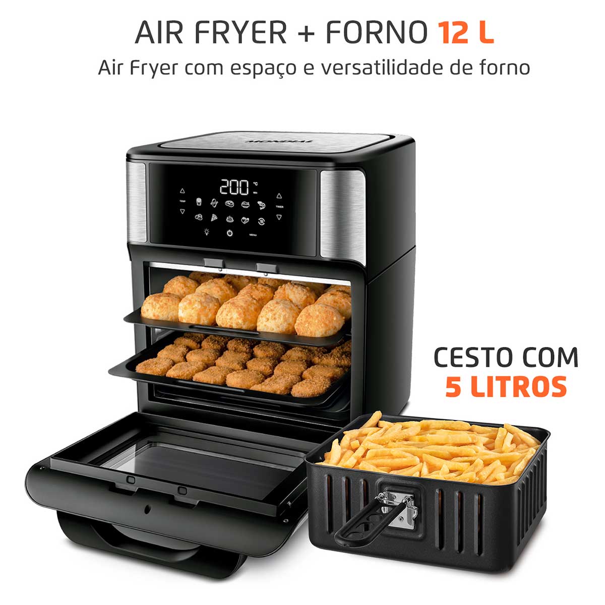 Encontraproduto.com.br - Fritadeira Elétrica Sem óleo Air Fryer Oven 2 Em 1 Mondial Preto Com Inox 110V