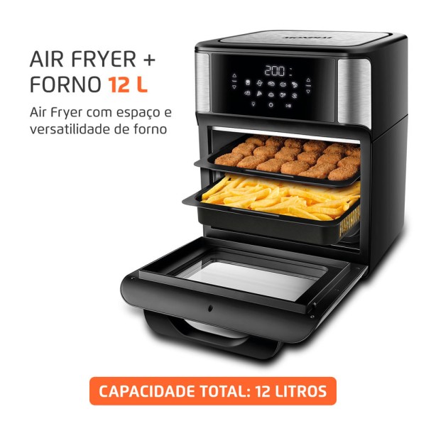 Encontraproduto.com.br - Fritadeira Air Fryer Oven 12L Mondial AFON12 Preta com Prata 127V