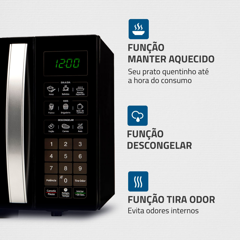 Encontraproduto.com.br - Micro-Ondas 34 Litros com Menu Dia a Dia MO-02-34-B 1400W 220V Preto Mondial