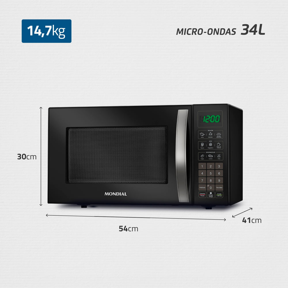 Encontraproduto.com.br - Micro-Ondas 34 Litros com Menu Dia a Dia MO-02-34-B 1400W 220V Preto Mondial