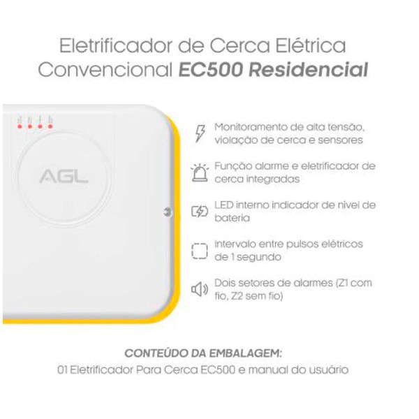 Encontraproduto.com.br - Central De Cerca Eletrificada Wifi AGL Com Saída Programável E Indicador De Bateria Ec500 (MP)