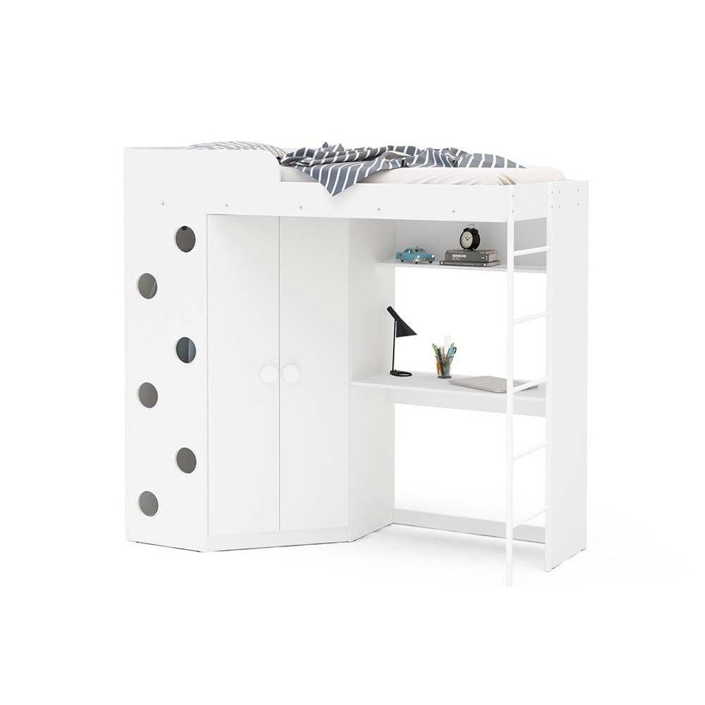 Cama Solteiro Multifuncional Alagoas C- Escrivaninha E Closet Branco - Politorno