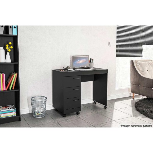 Encontraproduto.com.br - Mesa Osaka 90cm Com 3 Gavetas Com Rodízio Politorno Castanho
