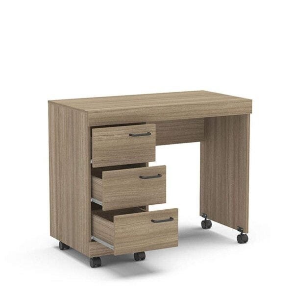 Encontraproduto.com.br - Mesa Osaka 90cm Com 3 Gavetas Com Rodízio Politorno Castanho