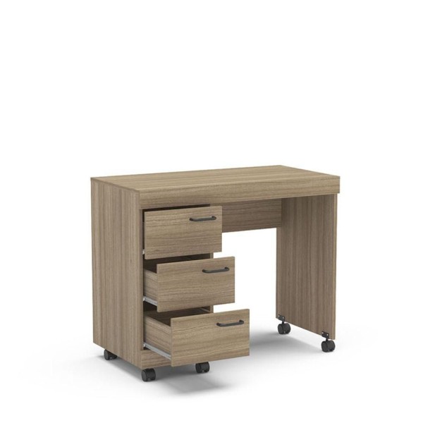 Encontraproduto.com.br - Mesa Osaka 90cm Com 3 Gavetas Com Rodízio Politorno Castanho