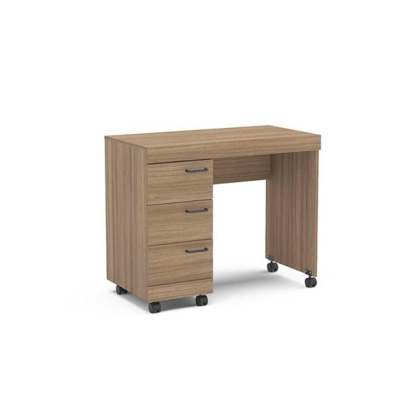 Encontraproduto.com.br - Mesa Osaka 90cm Com 3 Gavetas Com Rodízio Politorno Castanho