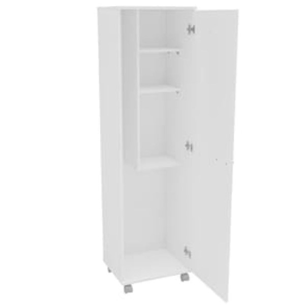 Encontraproduto.com.br - Armário Multiuso Politorno Pompeia com 1 Porta, 3 Prateleiras e Suporte para Vassoura e Pá - Branco