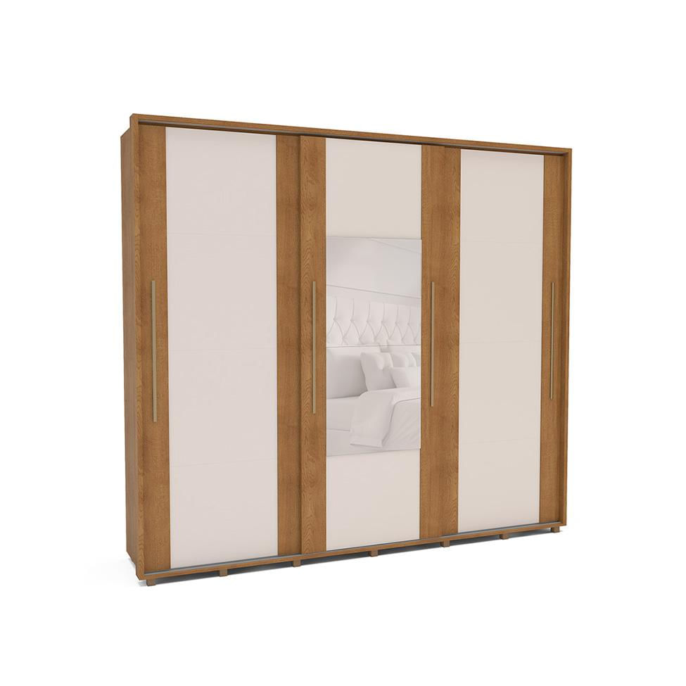Guarda-Roupa Casal com Espelho Coimbra Flex 3 PT 6 GV Freijó e Off White
