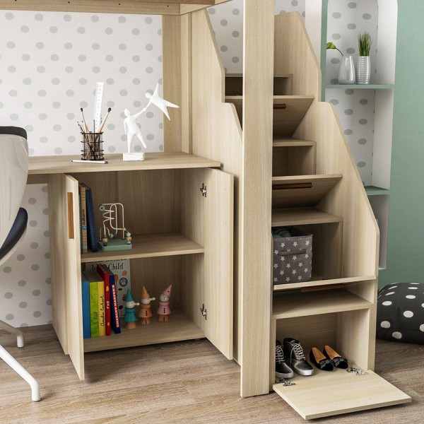 Encontraproduto.com.br - Cama Alta Juvenil Star Plus com Escada e Escrivaninha Legno Salinas - Casatema