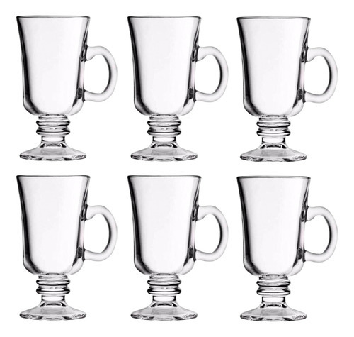 Jogo 6 Canecas Vidro Irish Coffe Capuccino Café Quente ou Frio Dolce Gusto 230ml