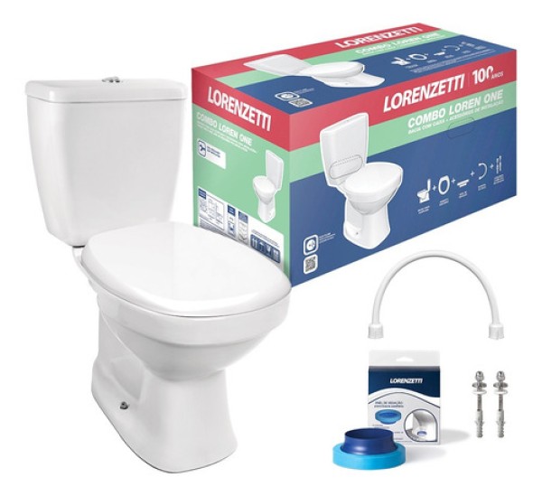 Kit Vaso Sanitário com Caixa Acoplada LorenOne 3/6L Branco Lorenzetti