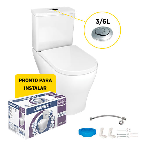 Encontraproduto.com.br - Kit Bacia com Caixa Acoplada Class com Assento e Acessórios de Instalação Branco - Lorenzetti