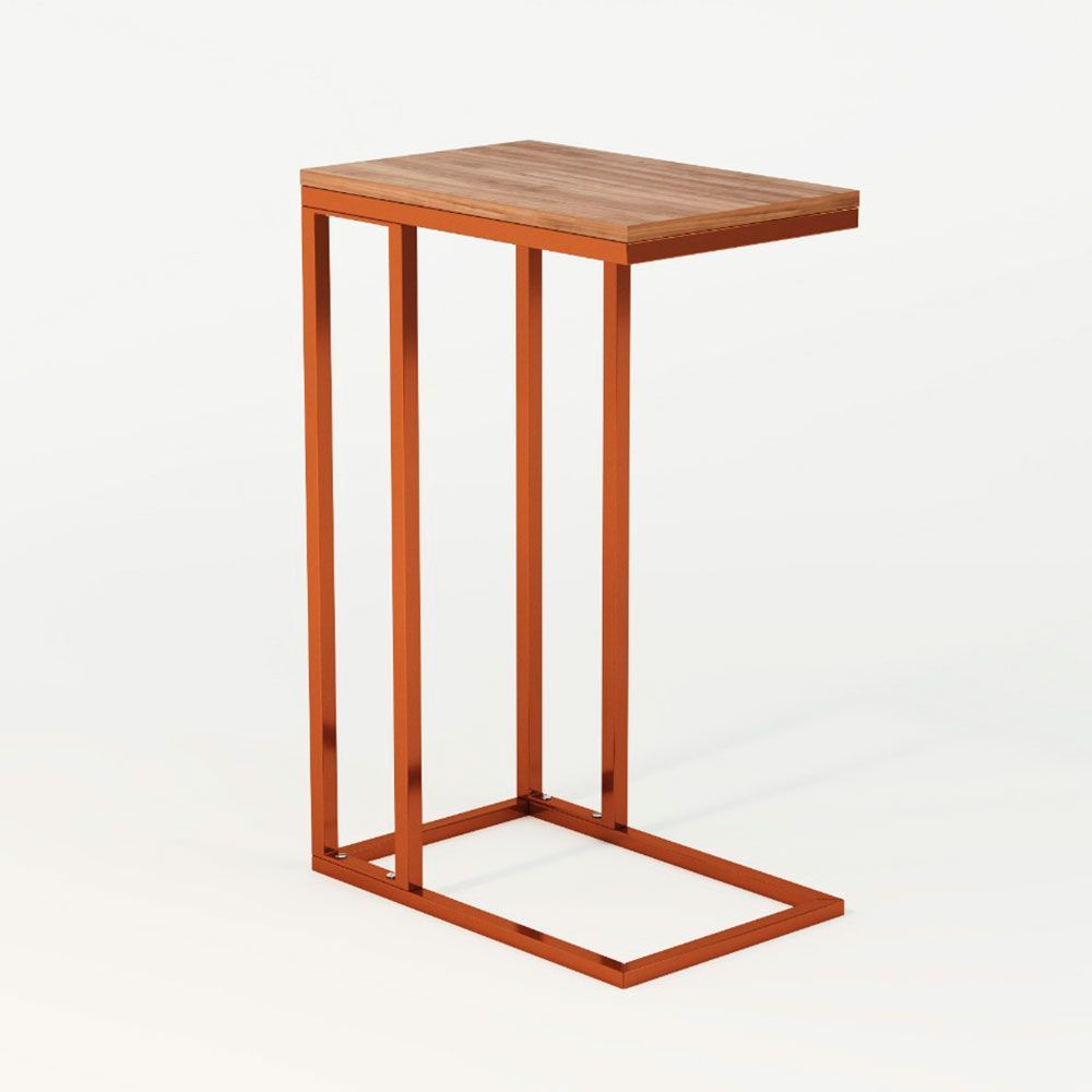 Encontraproduto.com.br - Mesa Lateral Encaixe Elena Cobre E Tampo Amendoa New Green - Marrom