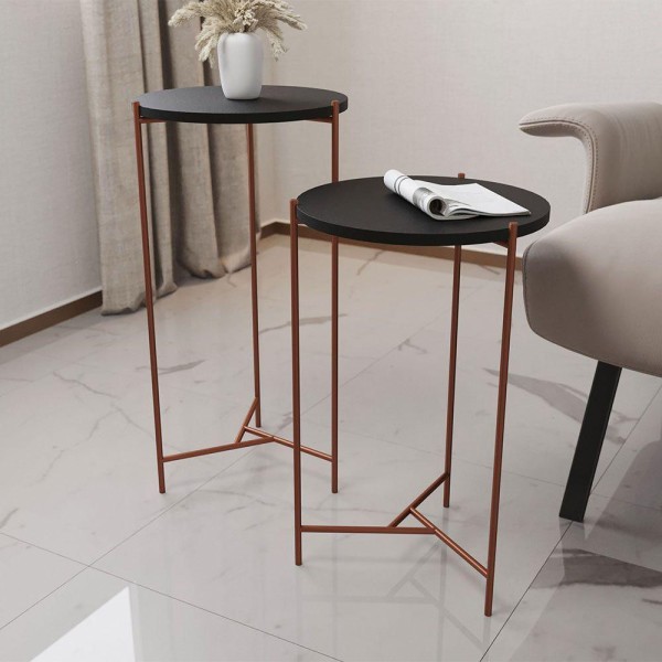 Encontraproduto.com.br - Mesa Lateral Redonda Áquila Cobre E Tampo Preto - Cor: Preto
