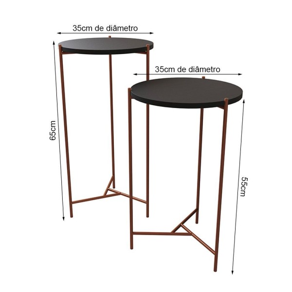 Encontraproduto.com.br - Mesa Lateral Redonda Áquila Cobre E Tampo Preto - Cor: Preto