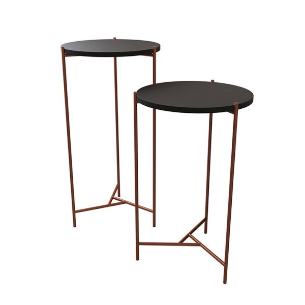 Encontraproduto.com.br - Mesa Lateral Redonda Áquila Cobre E Tampo Preto - Cor: Preto
