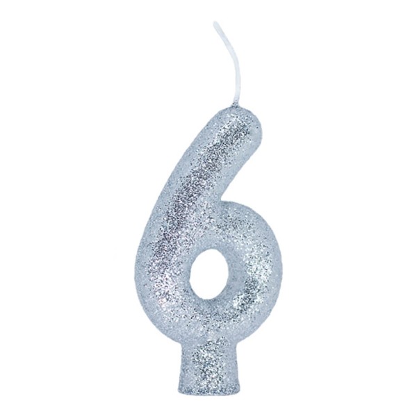 Encontraproduto.com.br - Vela de Aniversário Cintilante Prata Nº 6 - Regina
