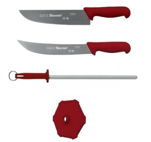 Encontraproduto.com.br - Kit de Facas Starrett Chefe Com Cutelo 6 Peças Vermelho