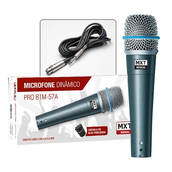 Encontraproduto.com.br - Microfone Dinamico PRO BTM-57A Metal - Profissional com Cabo 3 Metros O.D.5.0 MM
