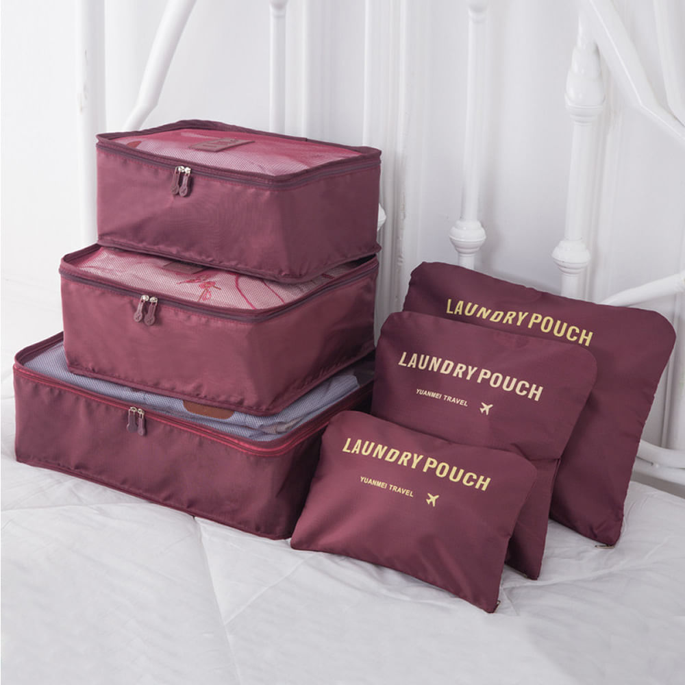 Organizador de Mala Viagem Necessaire Kit 6 Peças Vinho CBRN20652