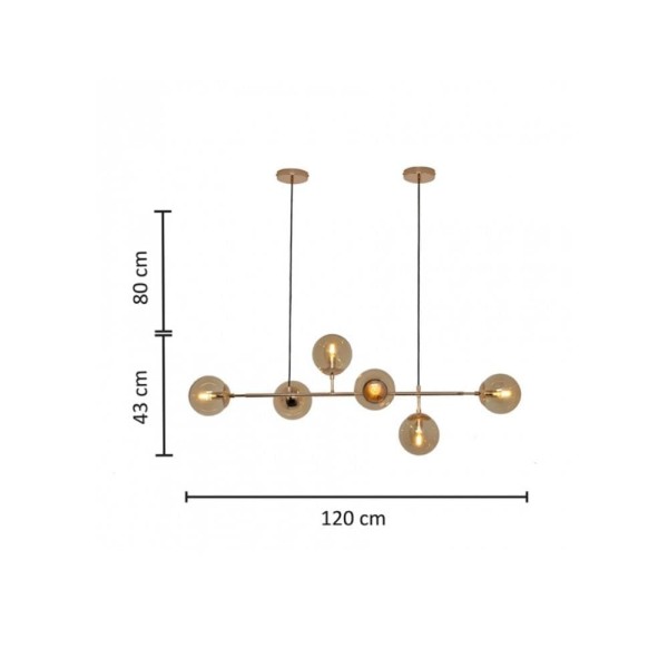 Encontraproduto.com.br - Pendente Para 6 Lâmpadas E-14 Metal/Vidro Âmbar Ortus Hevvy
