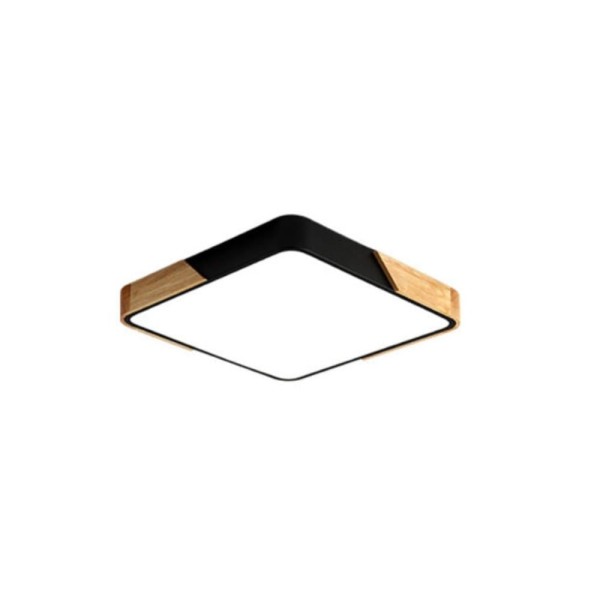 Plafon Quadrado LED 30/60W 3000/4000/6000K Preto Com Madeira Hevvy