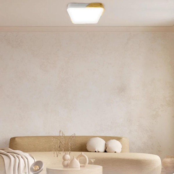 Encontraproduto.com.br - Plafon Quadrado LED 48/96W 3000/4000/6000K Branco Com Madeira Hevvy